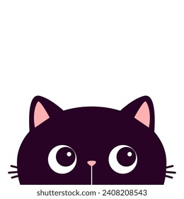 Black peeking cat face head silhouette looking right side. Cute cartoon character. Kawaii funny animal. Baby card. Pet collection. Sticker print. Flat design. White background. Isolated. Vector