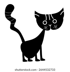Black peeking cat face head silhouette looking up. Big eyes. Pink nose, ears. Cute cartoon character. Kawaii kitten baby pet animal. Greeting card. Sticker print. Flat design. White background. Vector