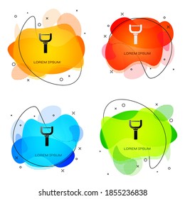 Black Peeler icon isolated on white background. Knife for cleaning of vegetables. Kitchen item, appliance. Abstract banner with liquid shapes. Vector.