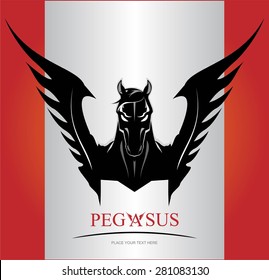 Black Pegasus Horse Head. suitable for team identity, sport club logo or mascot, insignia, embellishment, emblem, illustration for apparel, mascot, equestrian club, motorcycle community, etc.