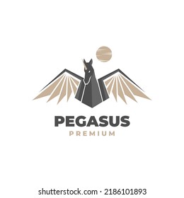 Black Pegasus portrait illustration logo with elegant wings