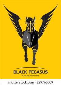Black Pegasus, suitable for team identity, sport club logo or mascot, insignia, emblem, illustration for apparel, mascot, equestrian club, motorcycle community, corporate identity, etc.