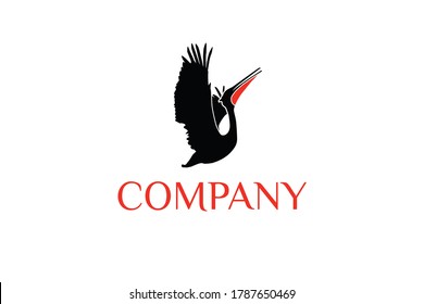 Black Pelican Bird Logo Template