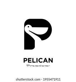 black pelican with initial letter p logo vector icon illustration isolated design