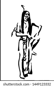 Black pen drawing of a Native American 