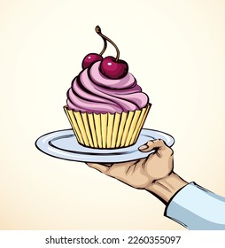 Black pen drawn human lady girl arm buy whip wed holiday fruit bake pink candy tart gift shop. Happy female kid child like sale man take junk snack retro business sign icon symbol sketch art concept