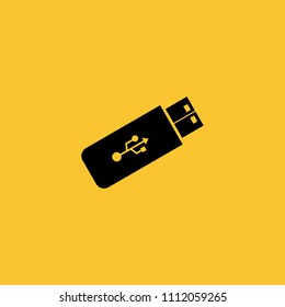 Black Pen Drive or Flash Drive Icon on Yellow Background