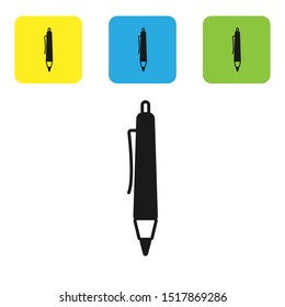 Black Pen icon isolated on white background. Set icons colorful square buttons. Vector Illustration