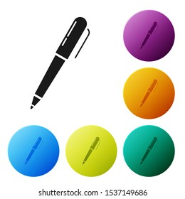 Black Pen icon isolated on white background. Set icons colorful circle buttons. Vector Illustration