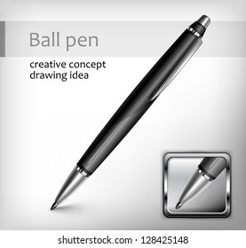 Black pen, icon and text, creative concept, vector illustration