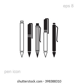 Black pen icons set. Ballpen symbol collection