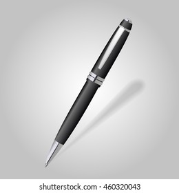 Black pen isolated on the grey background. Vector illustration