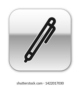 Black Pen line icon isolated on white background. Silver square button. Vector Illustration