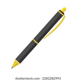 Black pen, Mockup for work or school design, animations. Classic pen for app or presentation. Vector editable file of stationery