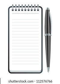 Black Pen and notepad icon. Vector illustration