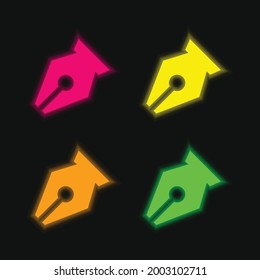Punto de la pluma negra en diagonal para escribir símbolo de la interfaz cuatro colores brillante neón vectorial icono