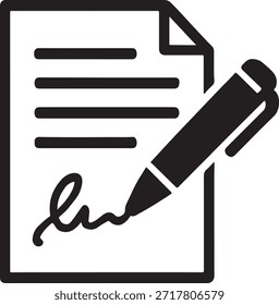 Uma caneta preta assinando um documento, representando acordos, contratos ou documentos oficiais.