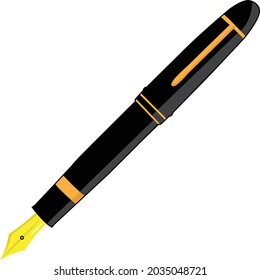 Black pen. Vector Ink pen. Royal pen illustration. Office pen