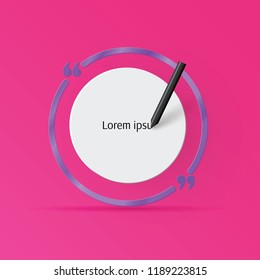 black pencil and banner. Shadowed quotation marks in a circular speech bubble on a red background. The vector illustration of a speech bubble. Ideally suited for design.