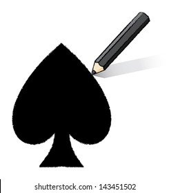 Black Pencil Drawing solid Ace of Spades Playing Card Icon