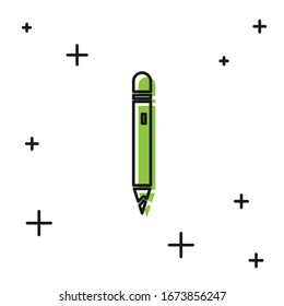 Black Pencil with eraser icon isolated on white background. Drawing and educational tools. School office symbol.  Vector Illustration