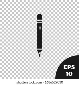 Black Pencil with eraser icon isolated on transparent background. Drawing and educational tools. School office symbol.  Vector Illustration