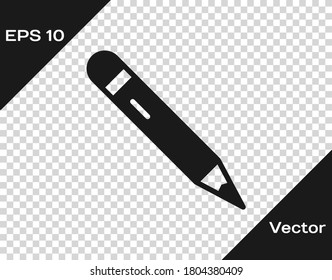 Black Pencil with eraser icon isolated on transparent background. Drawing and educational tools. School office symbol. Vector.