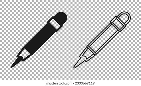 Black Pencil with eraser icon isolated on transparent background. Drawing and educational tools. School office symbol.  Vector