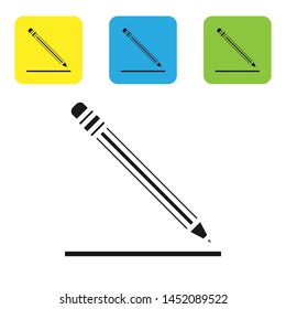 Black Pencil with eraser and line icon isolated on white background. Education sign. Drawing and educational tools. School office symbol. Set icons colorful square buttons. Vector Illustration