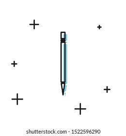 Black Pencil with eraser and line icon isolated on white background. Drawing and educational tools. School office symbol.  Vector Illustration
