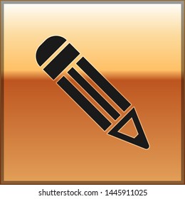 Black Pencil icon isolated on gold background. Education sign. Drawing and educational tools. School office symbol.  Vector Illustration