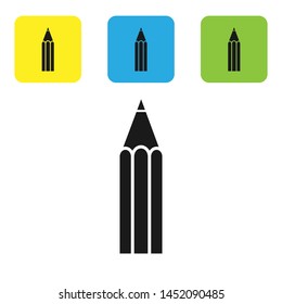 Black Pencil icon isolated on white background. Education sign. Drawing and educational tools. School office symbol. Set icons colorful square buttons. Vector Illustration