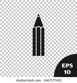 Black Pencil icon isolated on transparent background. Education sign. Drawing and educational tools. School office symbol.  Vector Illustration