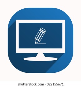 black pencil. icon. vector design, blue button for Mobile Applications
