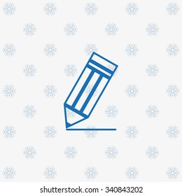 black pencil. icon. vector design  background with snowflakes