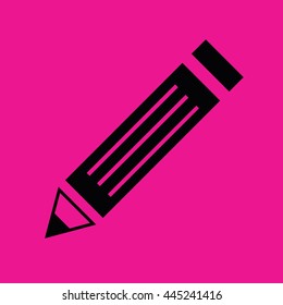 Black pencil icon vector illustration. Pink background