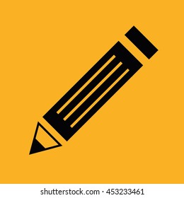 Black pencil icon vector illustration. Yellow background