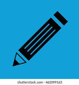 Black pencil icon vector illustration. Blue background