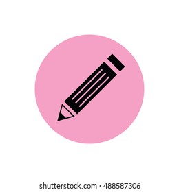 Black pencil icon vector illustration. Pink button. Pink circle