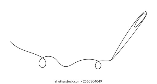 Black pencil, linear pencil drawing one line, pen, pens icon symbol. Vector One continuous line drawing pen writing waves thin stroke.Simple linear style. Contour icon. Vector doodle illustration