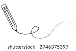 Black pencil, linear pencil drawing of a single line on white transparent background. Happy words pencil, teacher
