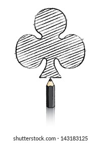 Black Pencil with reflection Drawing and shading Ace of Clubs Playing Card Icon
