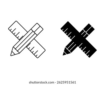 black pencil and ruler symbol icon design vector isolated transparent background