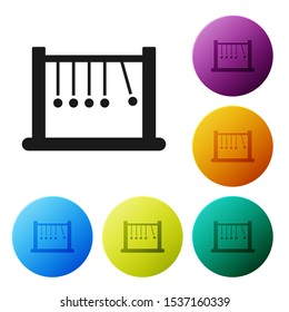 Black Pendulum icon isolated on white background. Newtons cradle. Set icons colorful circle buttons. Vector Illustration
