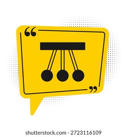 Icono negro del péndulo aislado en el fondo blanco. Cuna de Newton. Símbolo amarillo de la burbuja del discurso. Vector