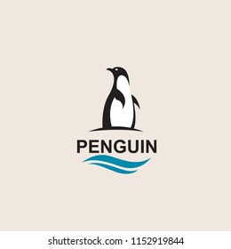 black penguin bird icon isolated with sea waves