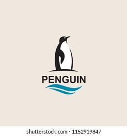 black penguin bird icon isolated with sea waves