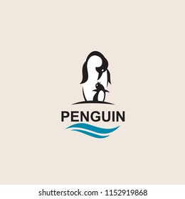 black penguin bird icon isolated with sea waves