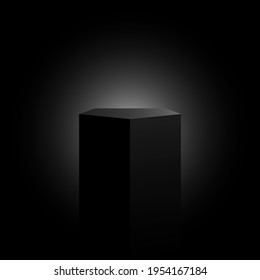 Black pentagonal pedestal. Exhibition stand. Vector illustration.