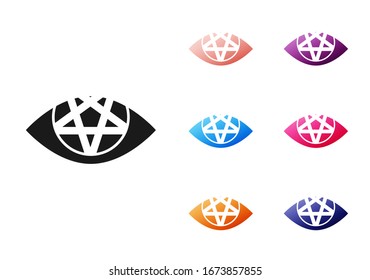 Black Pentagram icon isolated on white background. Magic occult star symbol. Set icons colorful. Vector Illustration